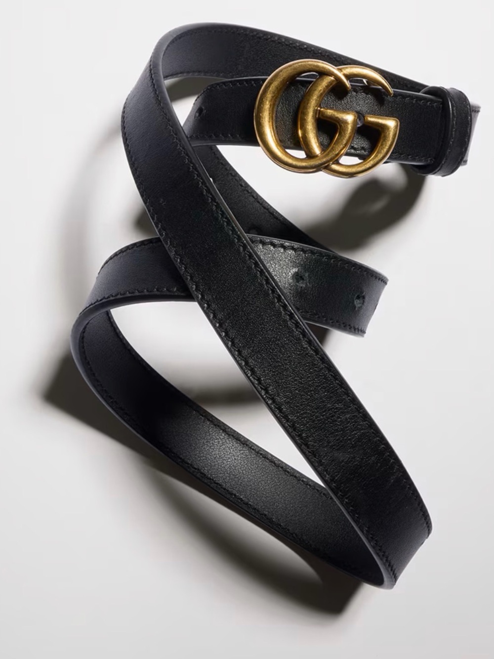 GUCCI Marmont GG Leather Belt with Double G Buckle Black Size 65 Skinny